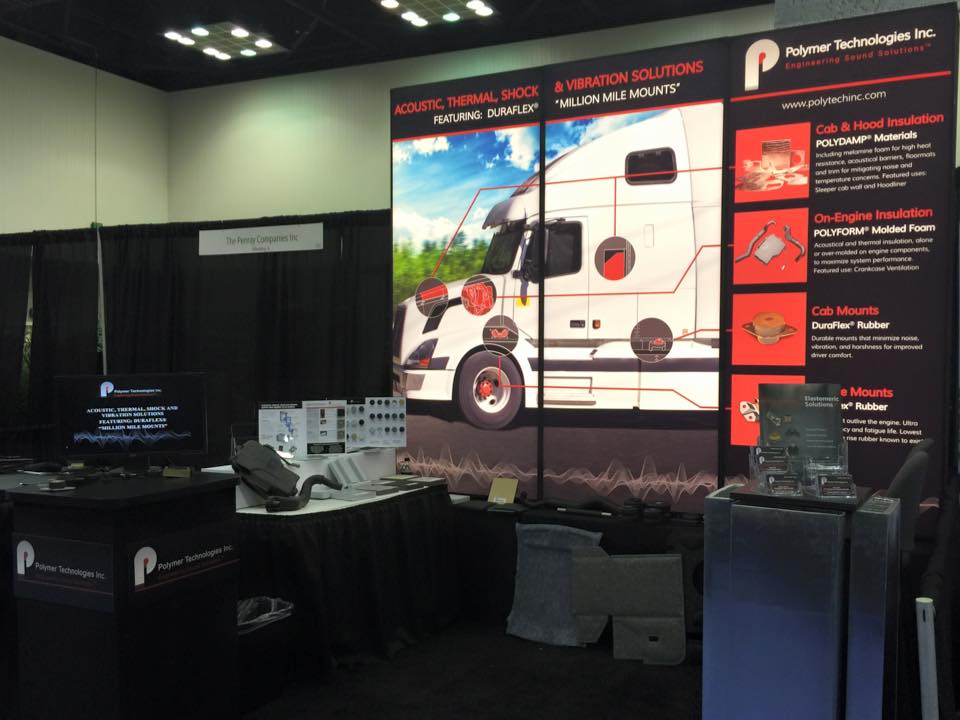 Polymer Technologies at Tradeshow showing acoustic, thermal, and shock vibration solutions